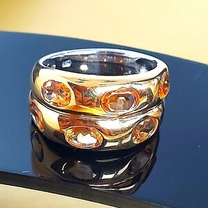 Natural Citrine 14K Yellow Gold on 925 Sterling‎ Silver Ring Sz 7.5